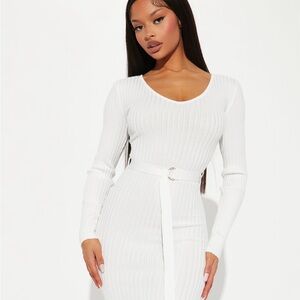 Fashion Nova White Ribbed Midi Dress